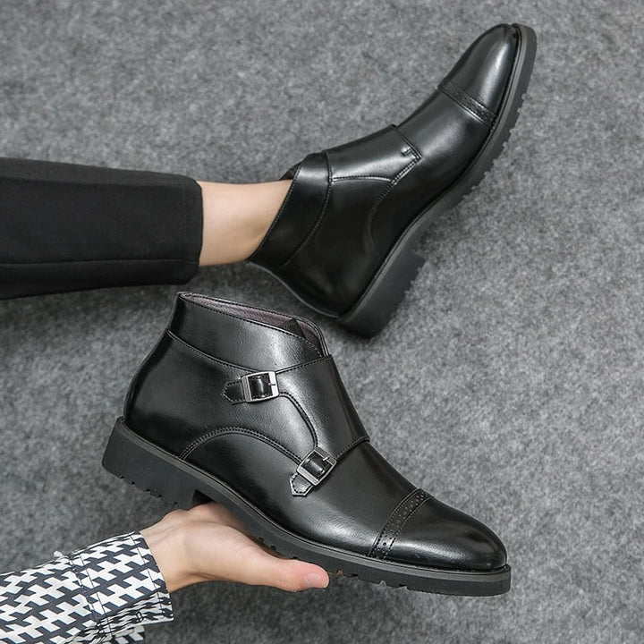 Botki męskie ze skóry ekologicznej z podwójną klamrą eleganckie buty za kostkę na jesień