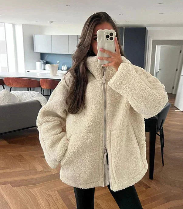 Kurtka damska teddy fleece na wiosnę ciepła kurtka polarowa oversize casual