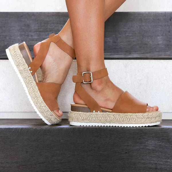 Sandały damskie skórzane na platformie espadryle letnie casual na lato