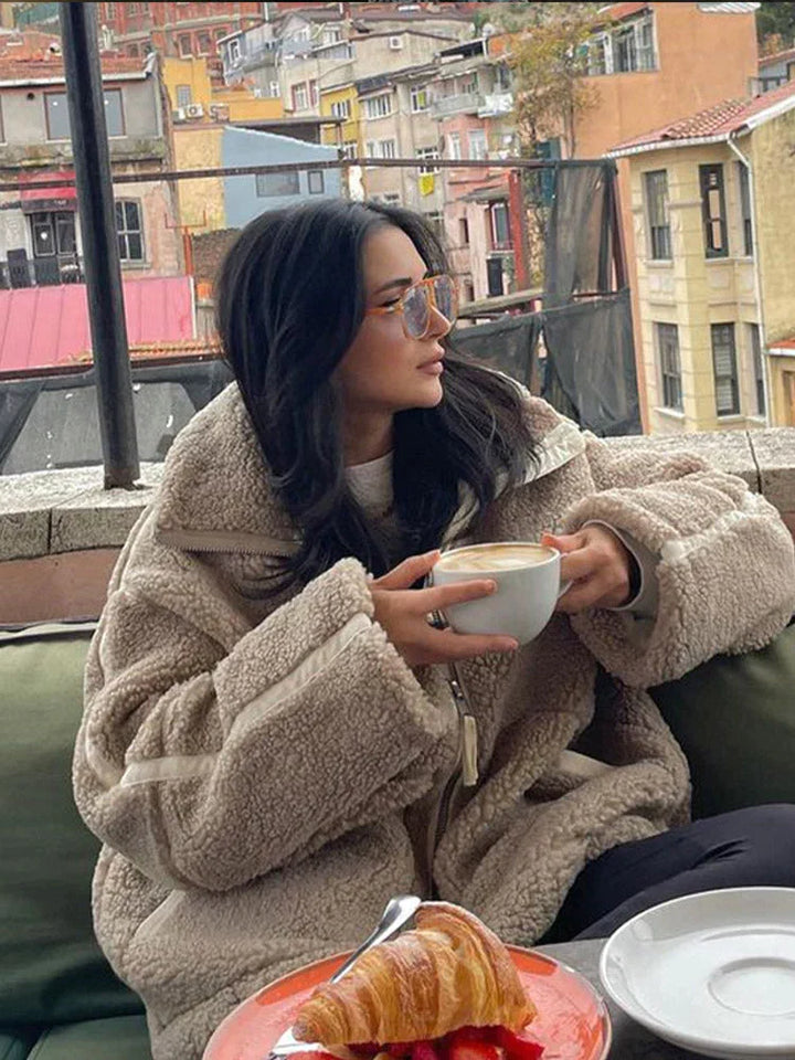Kurtka damska teddy fleece na wiosnę ciepła kurtka polarowa oversize casual