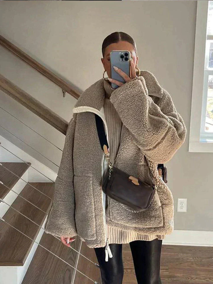Kurtka damska teddy fleece na wiosnę ciepła kurtka polarowa oversize casual