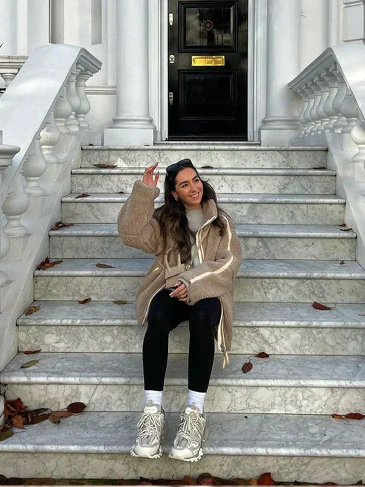 Kurtka damska teddy fleece na wiosnę ciepła kurtka polarowa oversize casual
