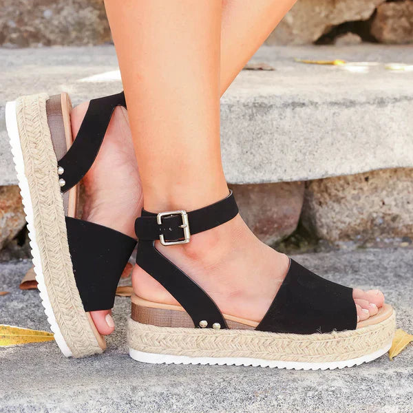 Sandały damskie skórzane na platformie espadryle letnie casual na lato