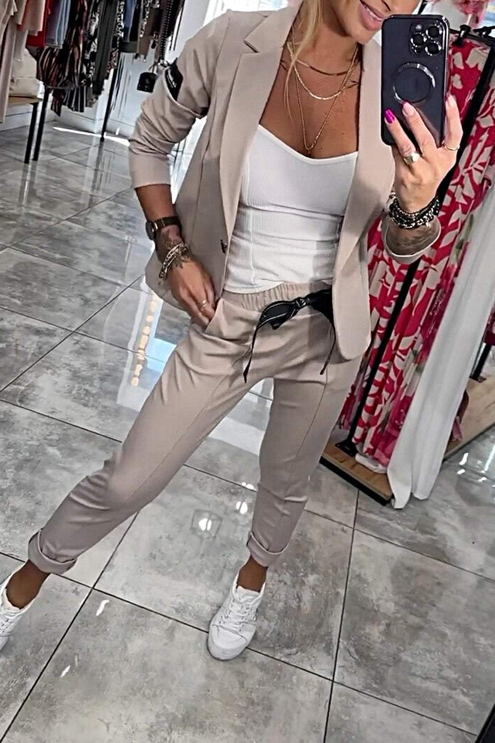 Dámský bavlněný kostým – sako a kalhoty na jaro a léto elegantní komplet