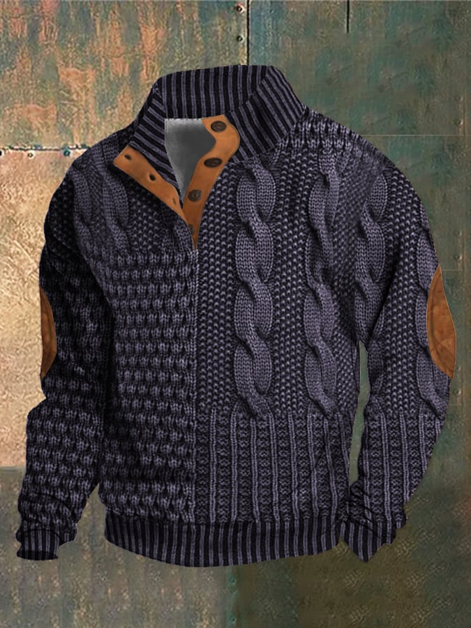 Sweter męski wełniany na jesień – dzianinowy golf casual z grubym splotem