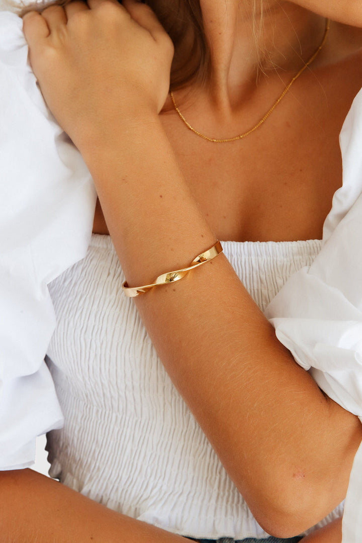Pulseira feminina rígida banhada a ouro deslizante de outono