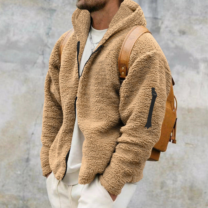 Kurtka męska fleece polarowa z kapturem ciepła zimowa casualowa bluza rozpinana