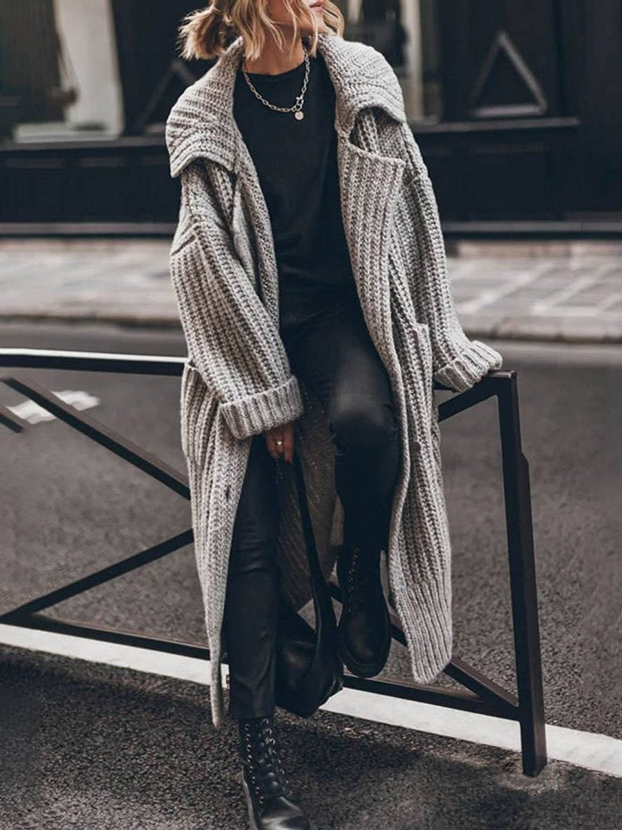 Sweter damski rozpinany kardigan długi wełniany oversize jesienny