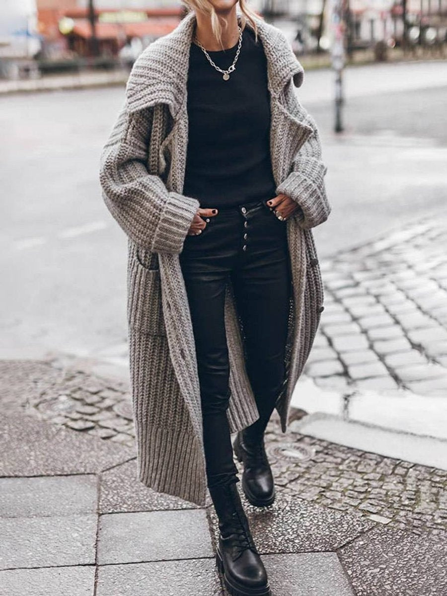 Sweter damski rozpinany kardigan długi wełniany oversize jesienny