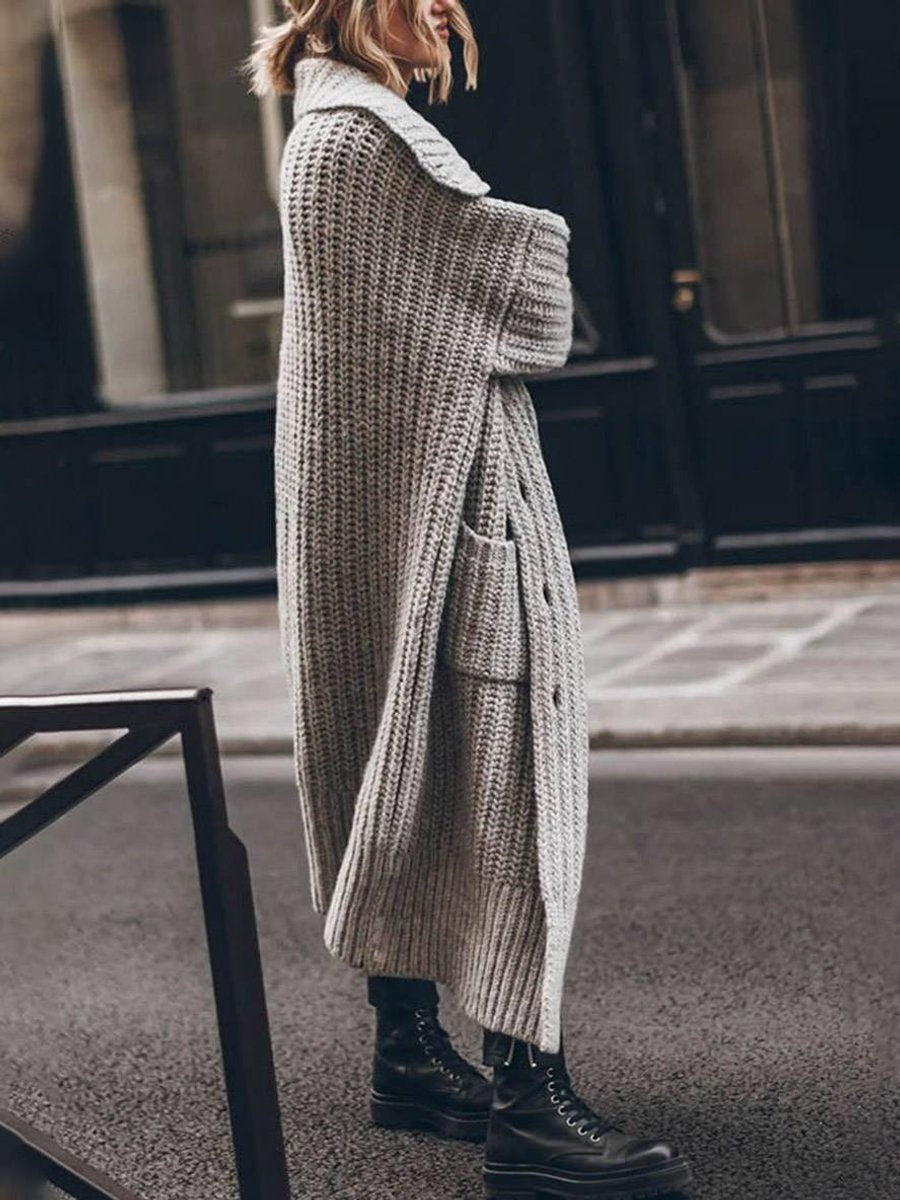 Sweter damski rozpinany kardigan długi wełniany oversize jesienny