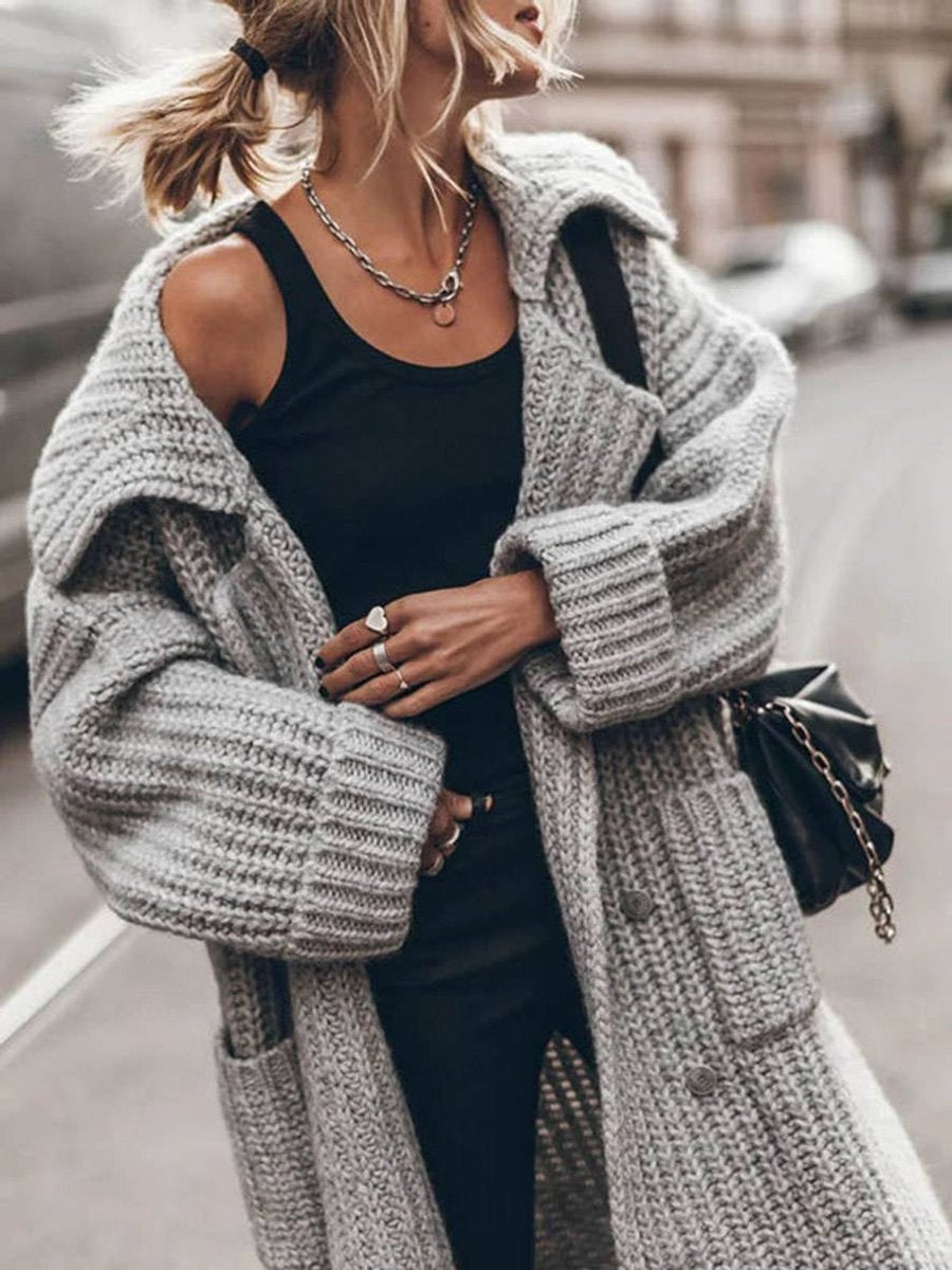 Sweter damski rozpinany kardigan długi wełniany oversize jesienny