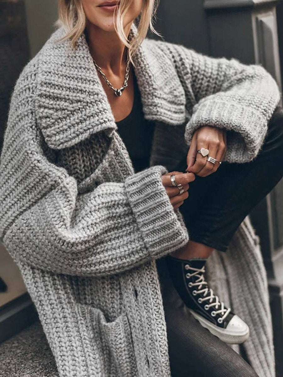 Sweter damski rozpinany kardigan długi wełniany oversize jesienny