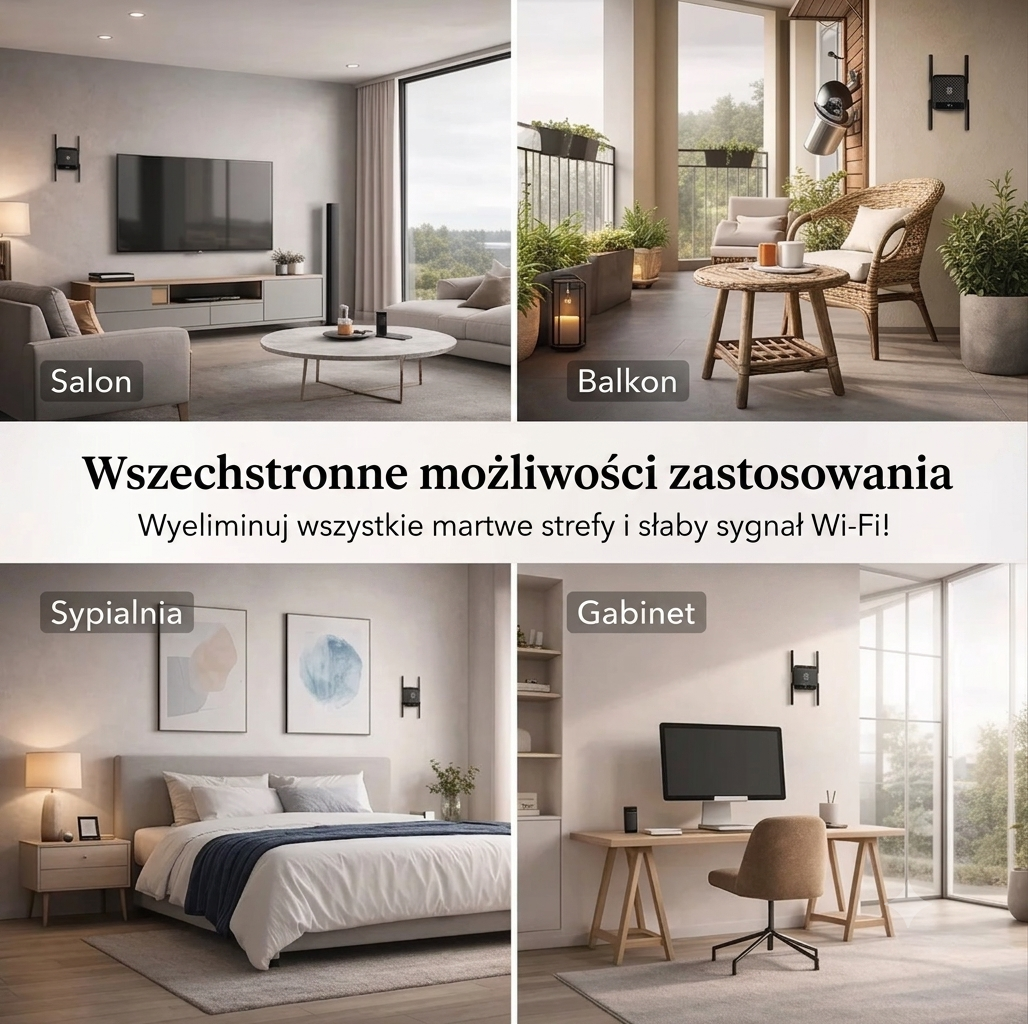 Wzmacniacz WiFi 300 Mbps 2.4 GHz do domu i biura zasięg 50m router AP repeater