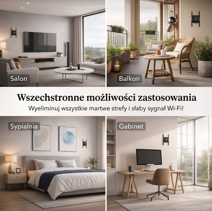Wzmacniacz WiFi 300 Mbps 2.4 GHz do domu i biura zasięg 50m router AP repeater