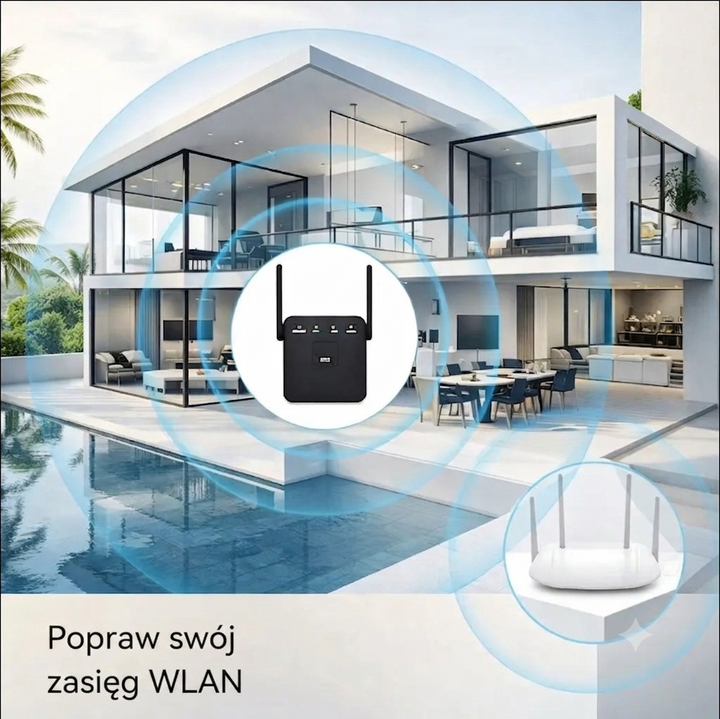 Wzmacniacz WiFi 300 Mbps 2.4 GHz do domu i biura zasięg 50m router AP repeater