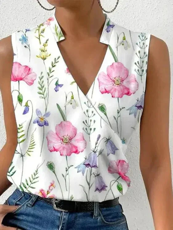 Top damski bawełniany bez rękawów elegancki z dekoltem V na wiosnę lato