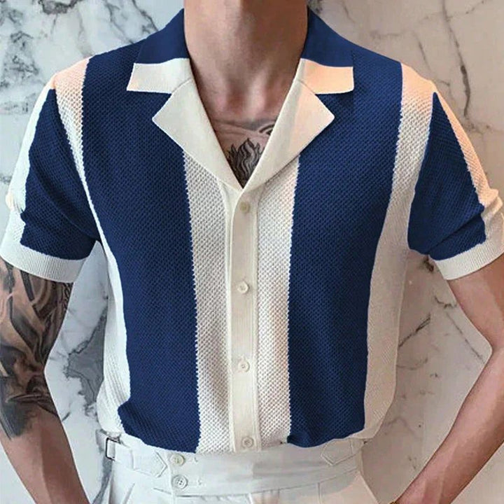 Koszula męska dzianinowa bawełniana na lato elegancka casual z krótkim rękawem
