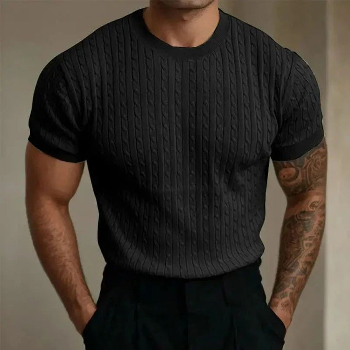 Koszulka męska dzianinowa bawełniana na lato – elegancki t-shirt slim fit knit