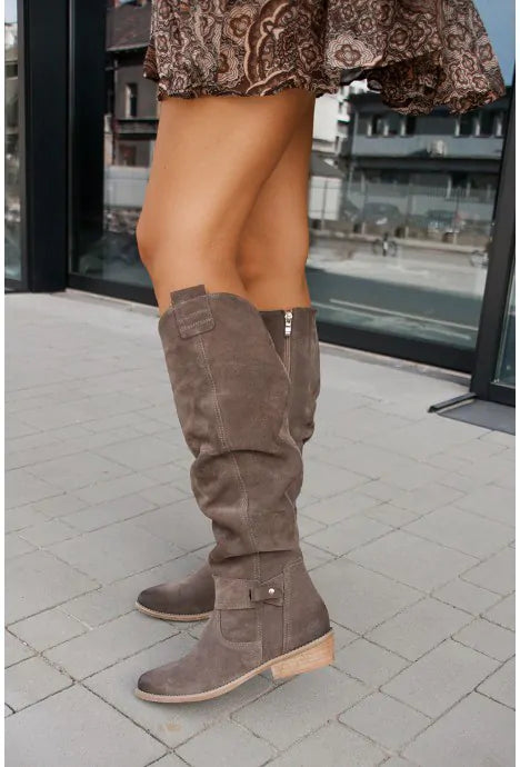 Kozaki damskie zamszowe wysokie eleganckie kozaki wiosenne do sukienki i codziennego noszenia