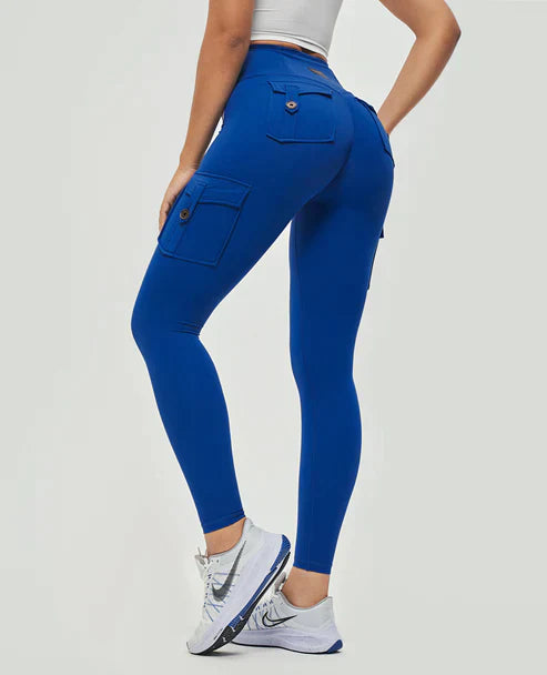Legginsy damskie bawełniane cargo z wysokim stanem na wiosnę sportowe modelujące