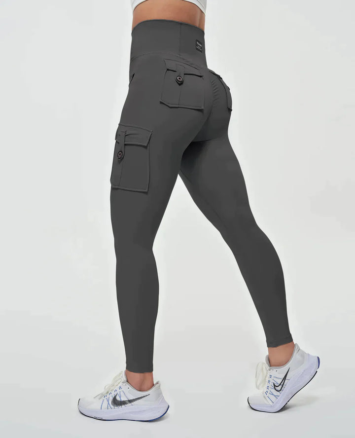 Legginsy damskie bawełniane cargo z wysokim stanem na wiosnę sportowe modelujące