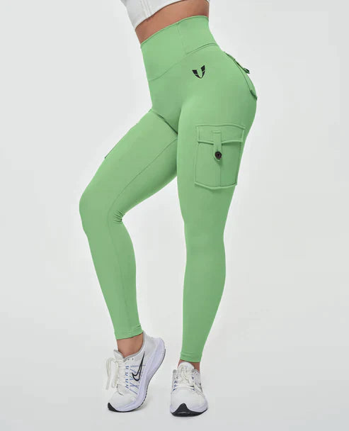 Legginsy damskie bawełniane cargo z wysokim stanem na wiosnę sportowe modelujące
