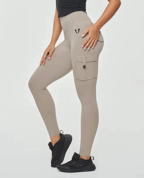 Legginsy damskie bawełniane cargo z wysokim stanem na wiosnę sportowe modelujące