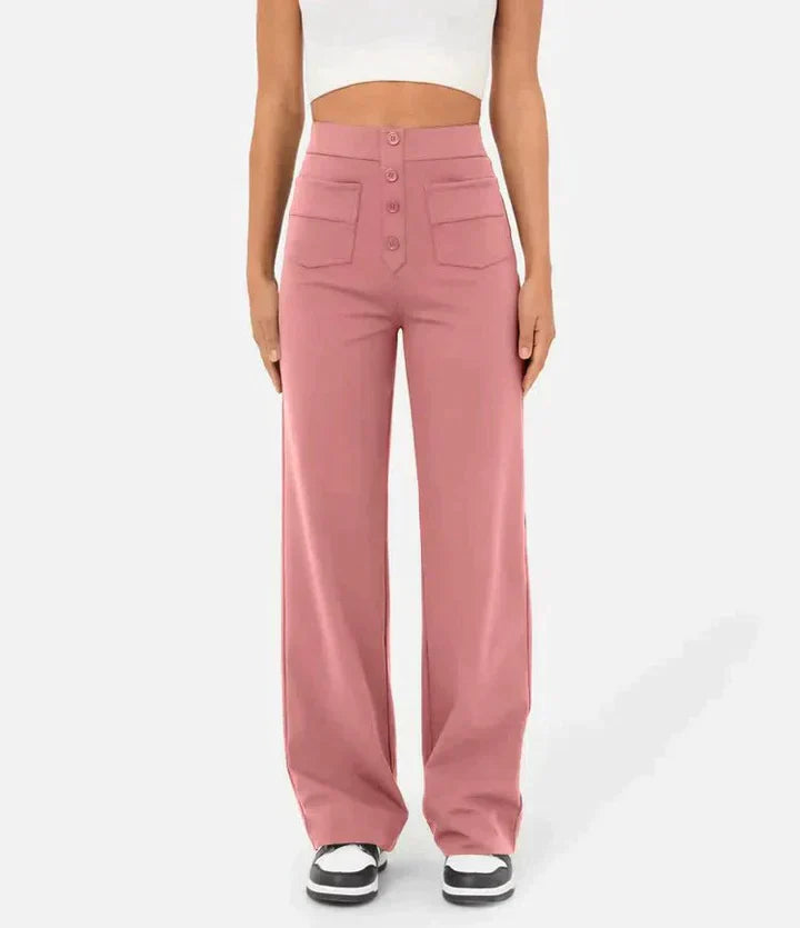 Spodnie damskie bawełniane z wysokim stanem szerokie eleganckie casual na lato