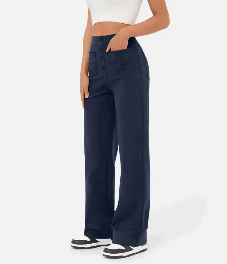 Spodnie damskie bawełniane z wysokim stanem szerokie eleganckie casual na lato