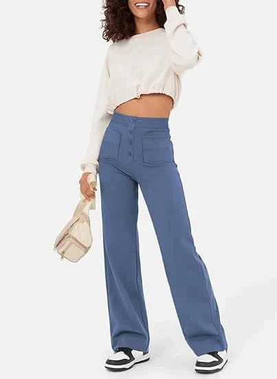 Spodnie damskie bawełniane z wysokim stanem szerokie eleganckie casual na lato