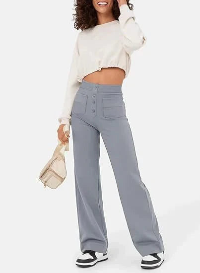 Spodnie damskie bawełniane z wysokim stanem szerokie eleganckie casual na lato