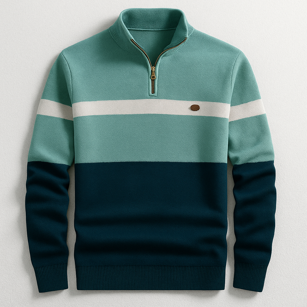 Męska bluza bawełniana z zamkiem pod szyją color block jesień dzianina