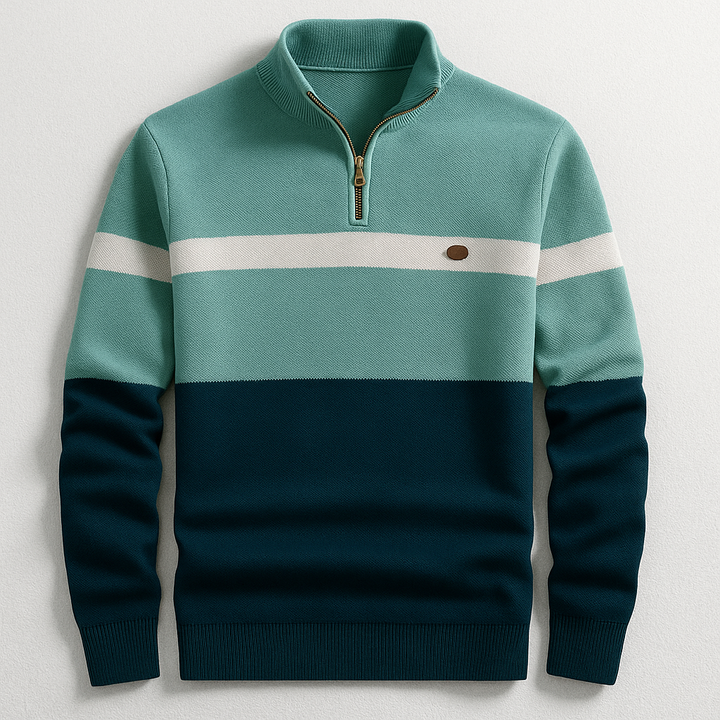 Męska bluza bawełniana z zamkiem pod szyją color block jesień dzianina