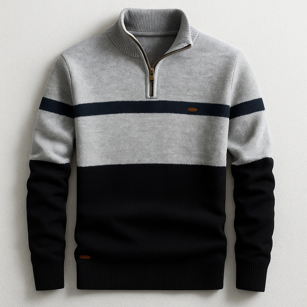 Męska bluza bawełniana z zamkiem pod szyją color block jesień dzianina