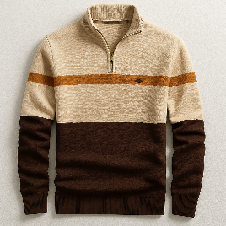 Męska bluza bawełniana z zamkiem pod szyją color block jesień dzianina