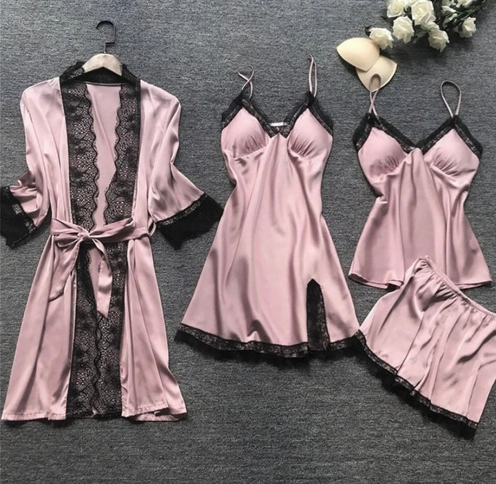 Piżama damska satynowa komplet nocny wiosenny elegancki zestaw do spania komfortowy