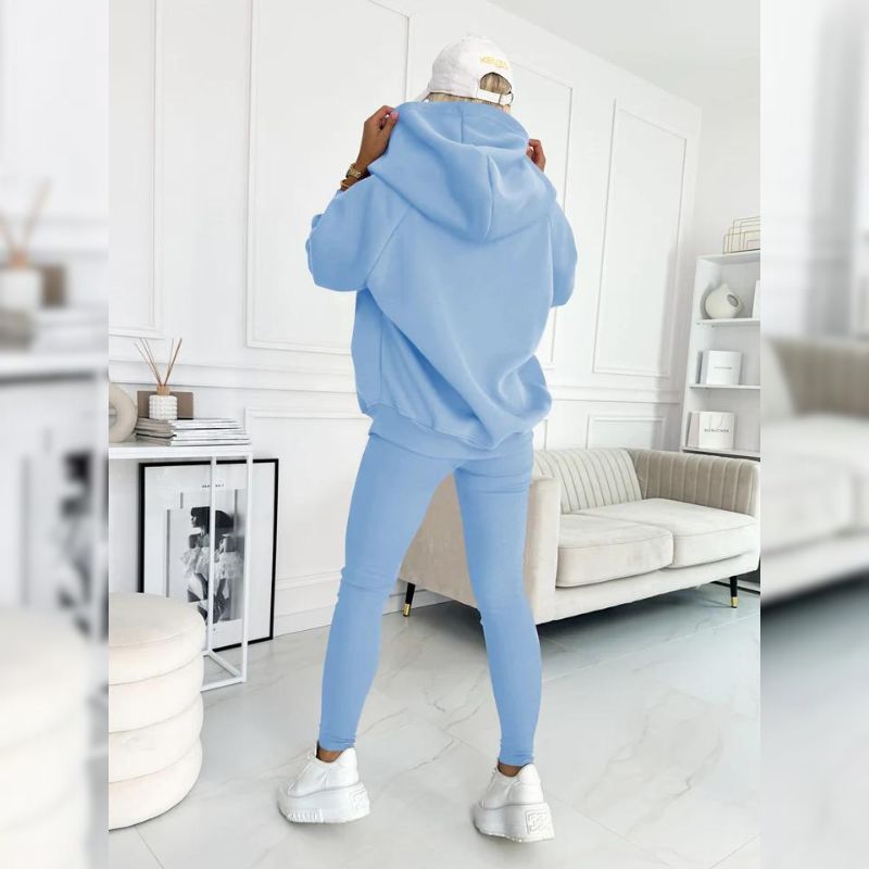 Γυναικείο σετ φόρμας fleece βαμβακερό ανοιξιάτικο σύνολο μπλούζα και κολάν casual