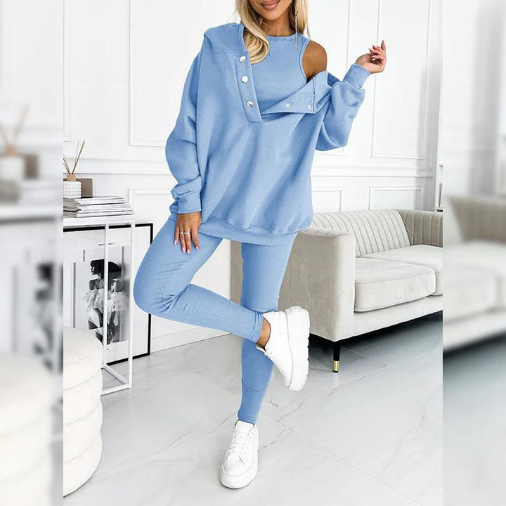 Γυναικείο σετ φόρμας fleece βαμβακερό ανοιξιάτικο σύνολο μπλούζα και κολάν casual
