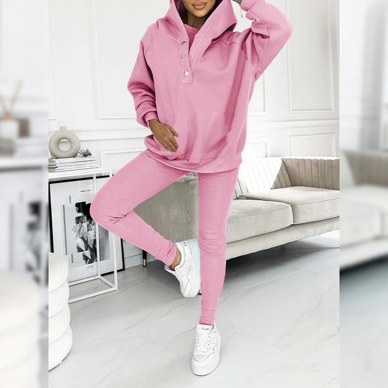 Γυναικείο σετ φόρμας fleece βαμβακερό ανοιξιάτικο σύνολο μπλούζα και κολάν casual