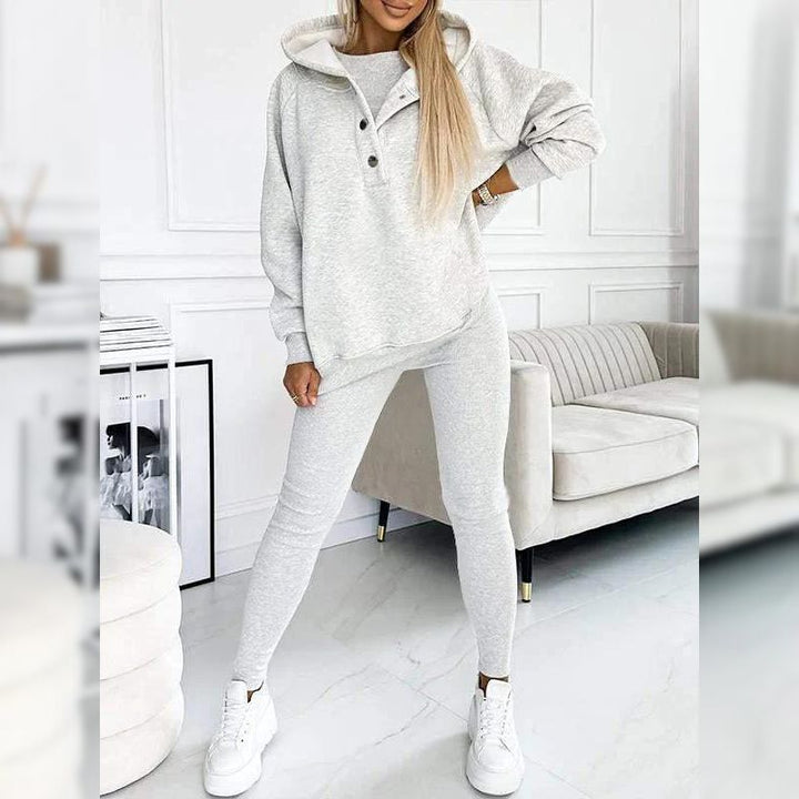 Γυναικείο σετ φόρμας fleece βαμβακερό ανοιξιάτικο σύνολο μπλούζα και κολάν casual