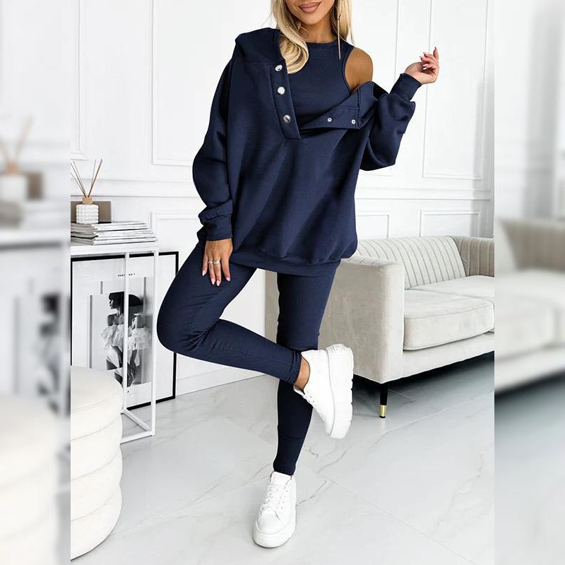 Γυναικείο σετ φόρμας fleece βαμβακερό ανοιξιάτικο σύνολο μπλούζα και κολάν casual