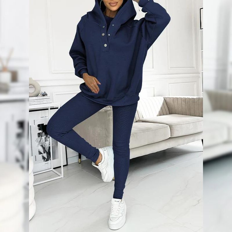 Γυναικείο σετ φόρμας fleece βαμβακερό ανοιξιάτικο σύνολο μπλούζα και κολάν casual