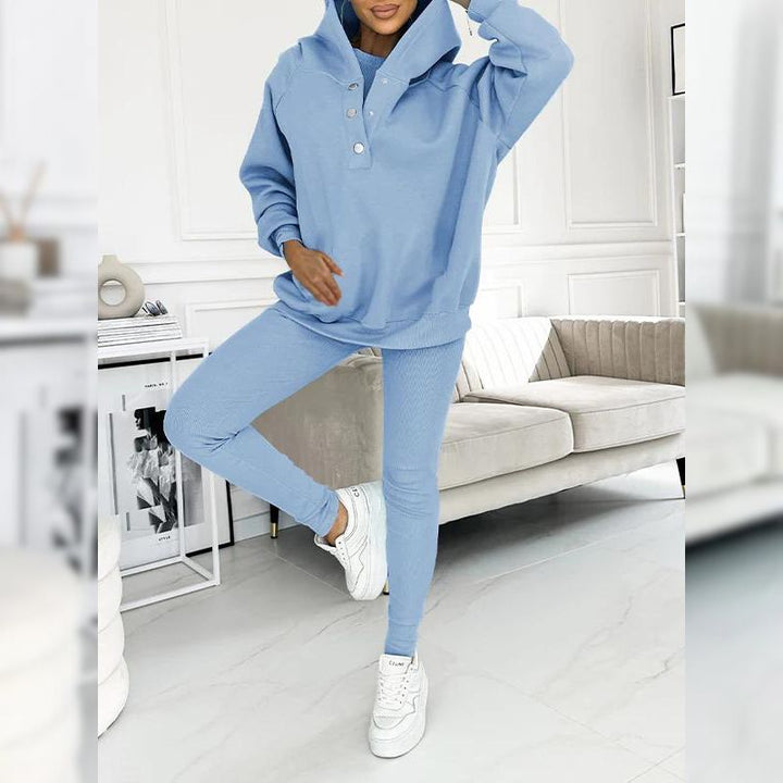 Γυναικείο σετ φόρμας fleece βαμβακερό ανοιξιάτικο σύνολο μπλούζα και κολάν casual