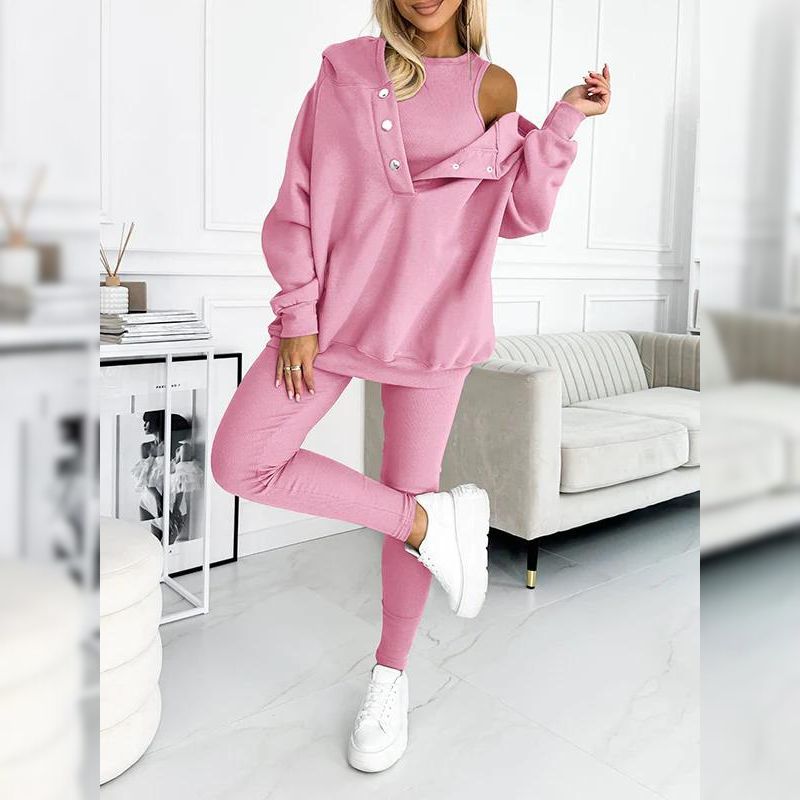 Γυναικείο σετ φόρμας fleece βαμβακερό ανοιξιάτικο σύνολο μπλούζα και κολάν casual