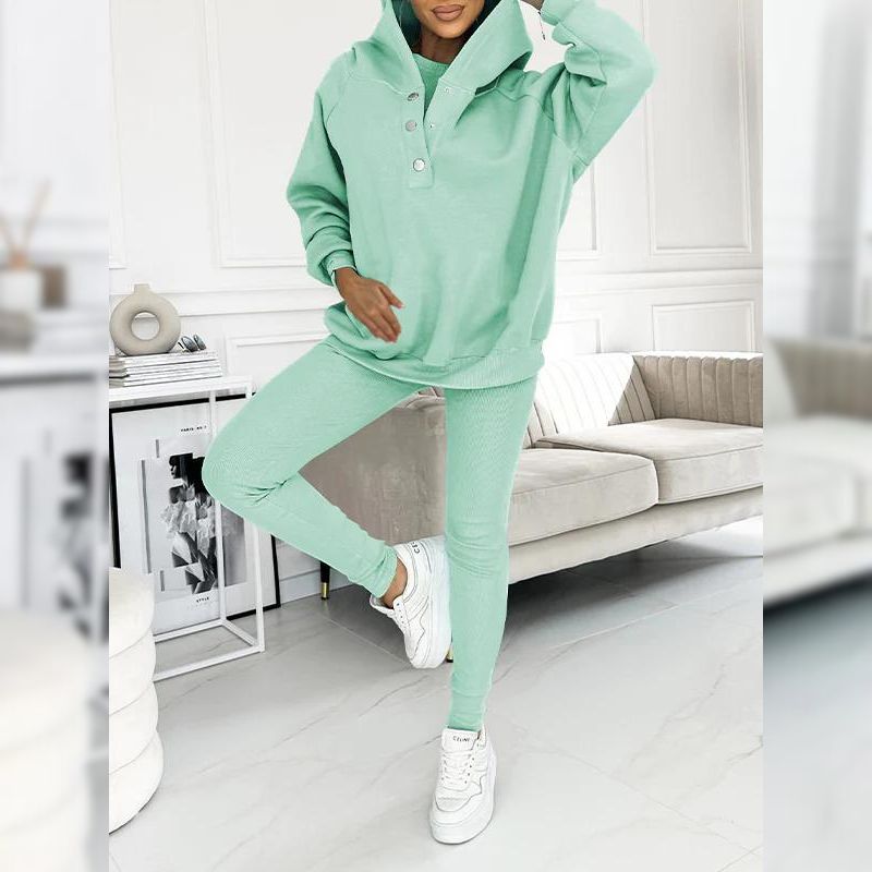Γυναικείο σετ φόρμας fleece βαμβακερό ανοιξιάτικο σύνολο μπλούζα και κολάν casual