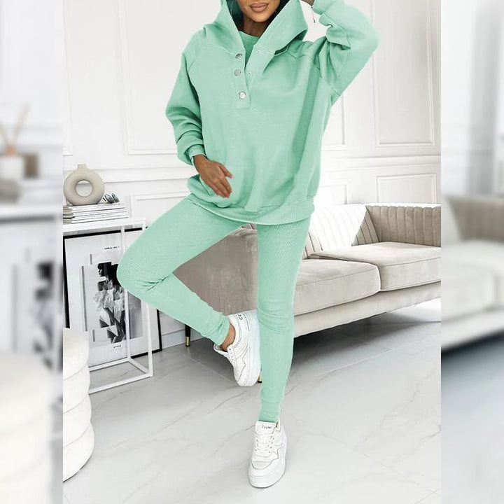 Γυναικείο σετ φόρμας fleece βαμβακερό ανοιξιάτικο σύνολο μπλούζα και κολάν casual