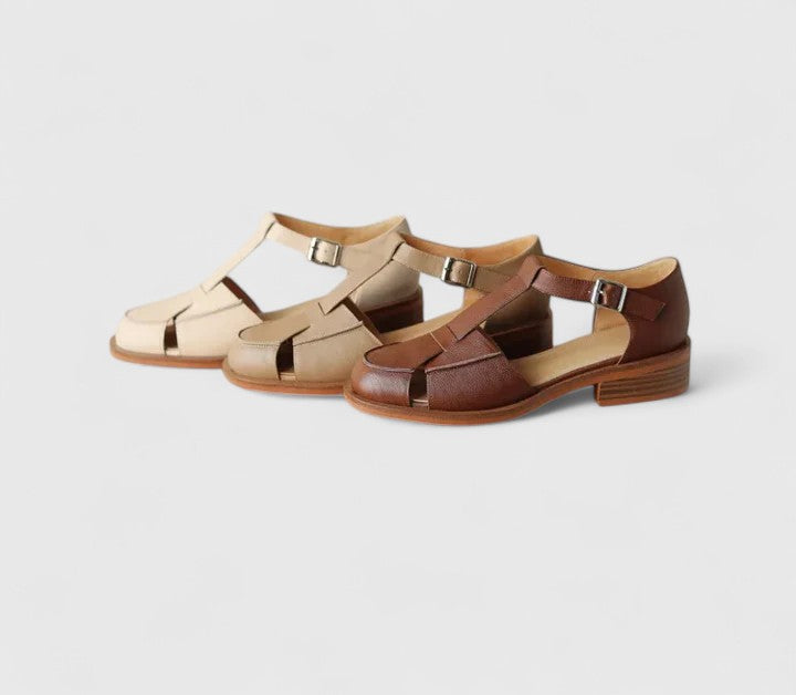 Eleganckie sandały Mary Jane damskie ze skóry na lato z paskiem i wygodną podeszwą