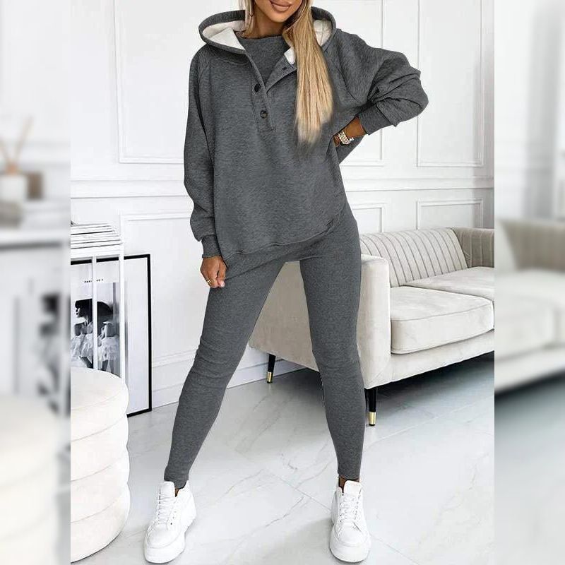 Γυναικείο σετ φόρμας fleece βαμβακερό ανοιξιάτικο σύνολο μπλούζα και κολάν casual