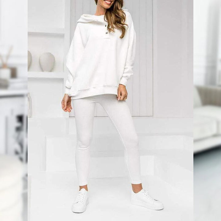 Γυναικείο σετ φόρμας fleece βαμβακερό ανοιξιάτικο σύνολο μπλούζα και κολάν casual