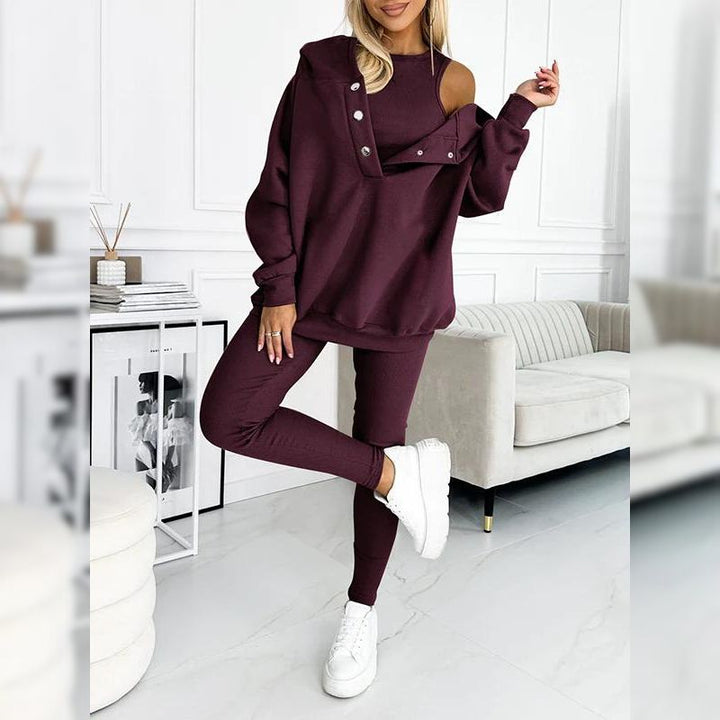 Γυναικείο σετ φόρμας fleece βαμβακερό ανοιξιάτικο σύνολο μπλούζα και κολάν casual